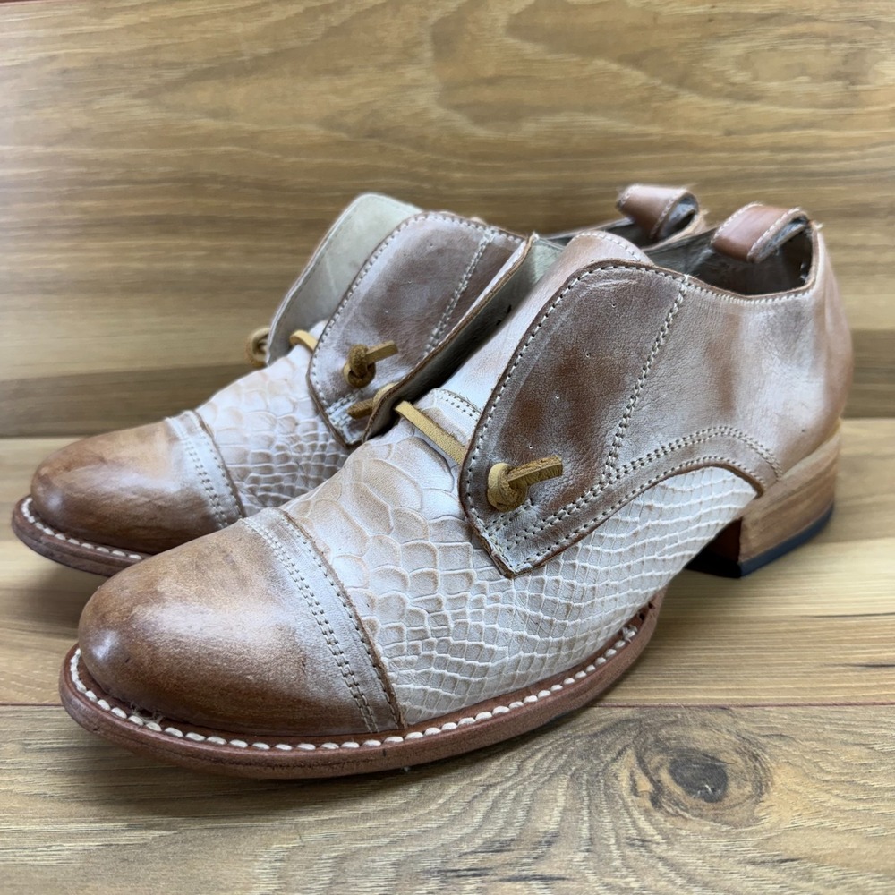 Freebird Mabel Oxford Womens 10 Beige Tan Snake Embossed Cap Toe Slip On Boho